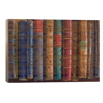 Vintage Leather Books Paris Print On Wood by Rose Palmisano - Multi-Color