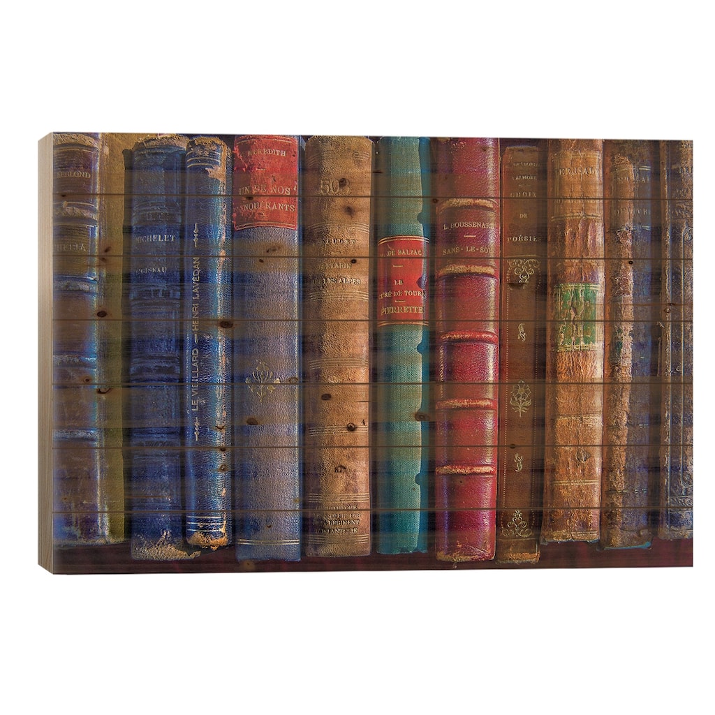 Vintage Leather Books Paris Print On Wood by Rose Palmisano - Multi-Color