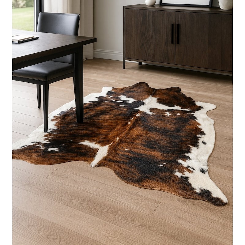 6' x 7' Feet Brindle Tri-Color Cowhide Brown Black White Handmade Soft Large Cow Hide Cow Skin Leather Animal Area Rug