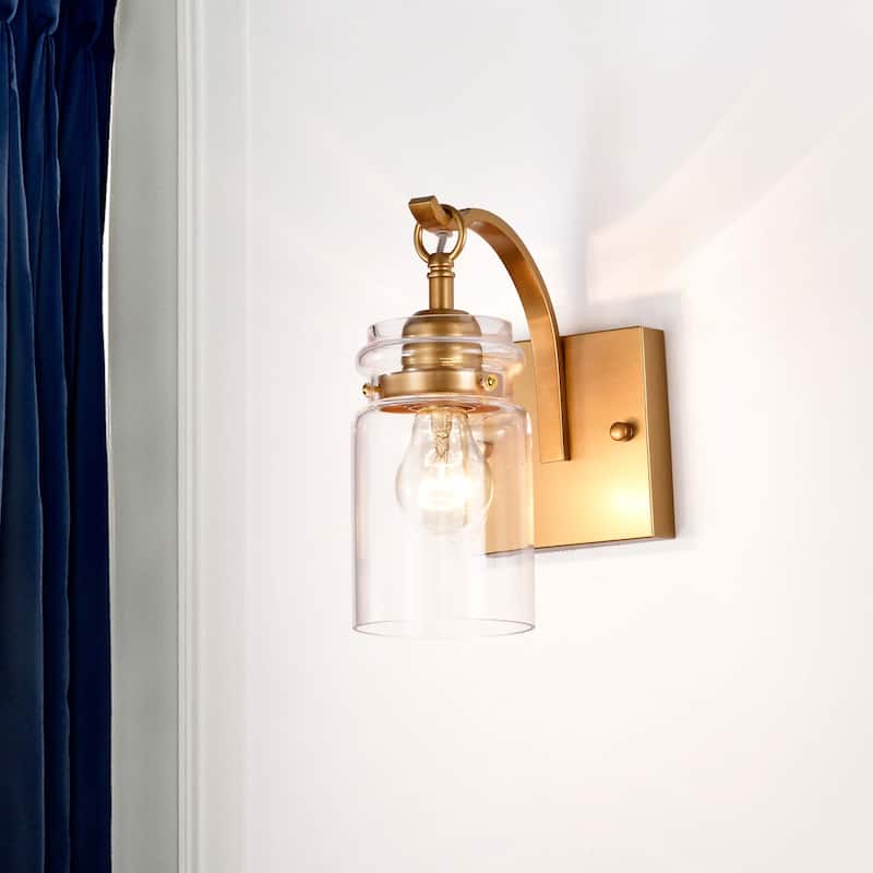 Anastasia Single Light Clear Glass Jar Shade Wall Sconce - Glossy Brass