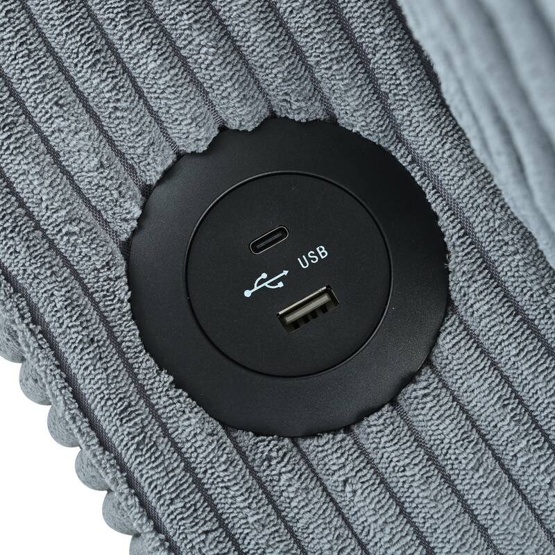 Reversible L-Shaped Sectional Sofa with Storage Chaise, USB Ports, Arm Cup Holder, Modern Corduroy Sleeper Couch for Living Room