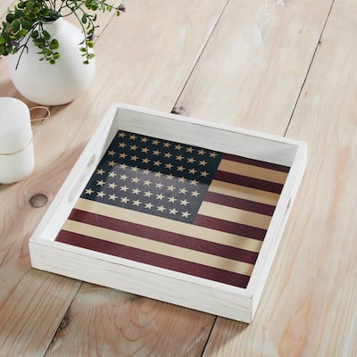 Vintage USA Flag White MDF Decorative Tray 12x12x2