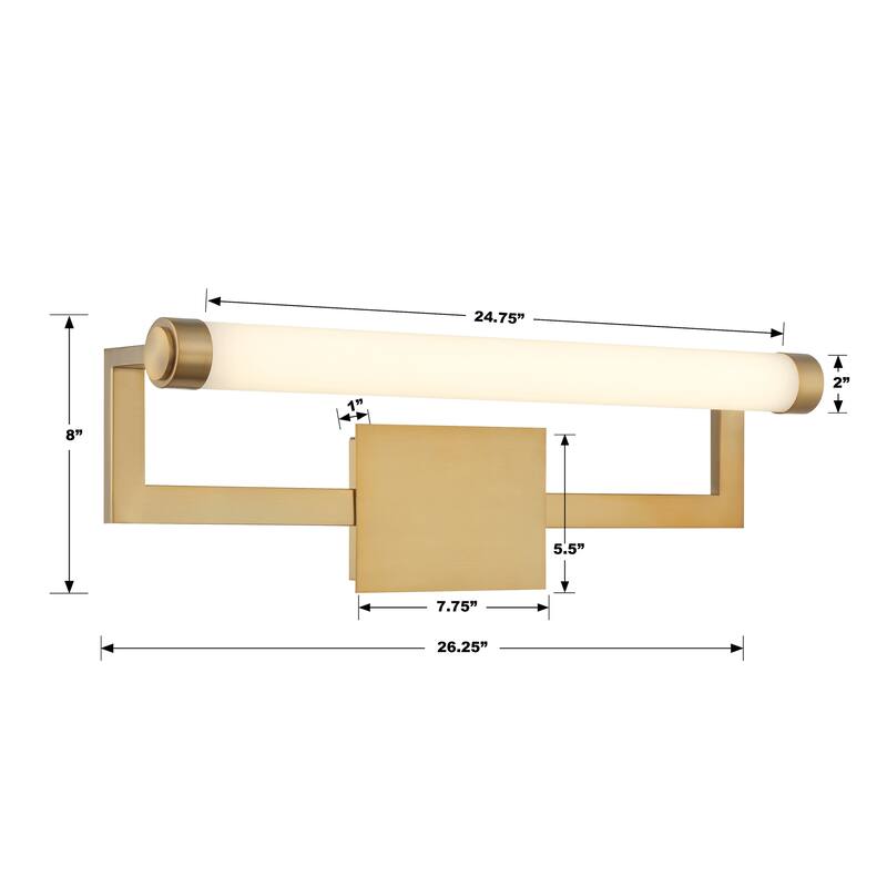 Clinton 1 Light Vibrant Gold Bathroom Vanity - 26.25"W x 8"H x 5"D
