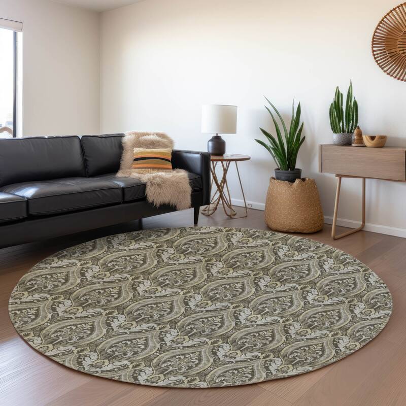 Premium Washable Super Soft Traditional Damask Mayfield Rug - Taupe - 8' x 8' - Round