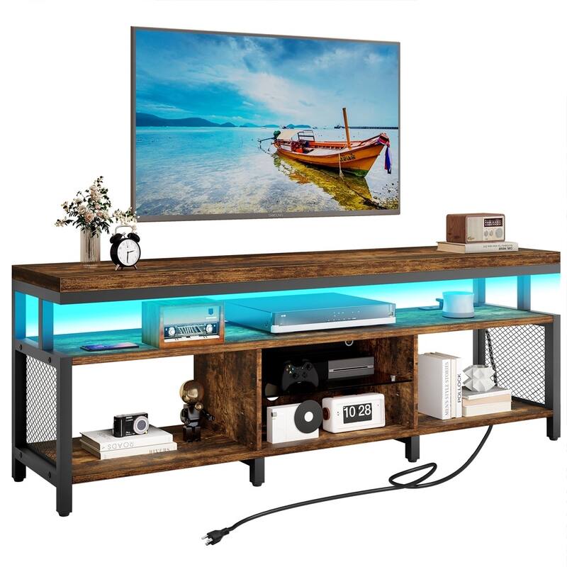 LED TV Stand for 70/65in TV W/ Storage & Charging Station Retro Brown - 62 inches