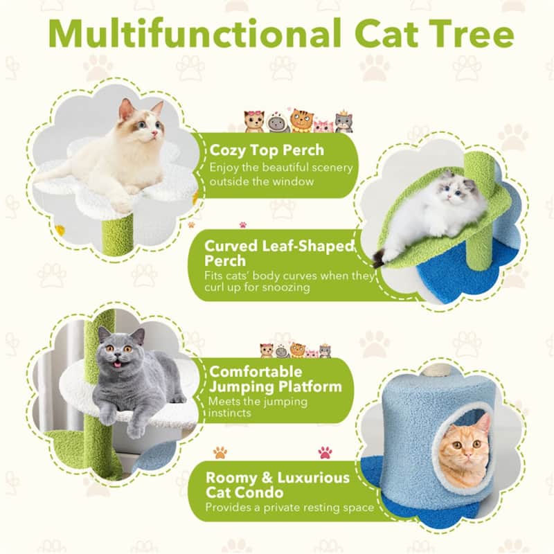4-Tier Cat Tree with Cozy Perch, Scratching Post & Interactive Toys for Fun & Comfort - 19.5" x 19.5" x 34.5"