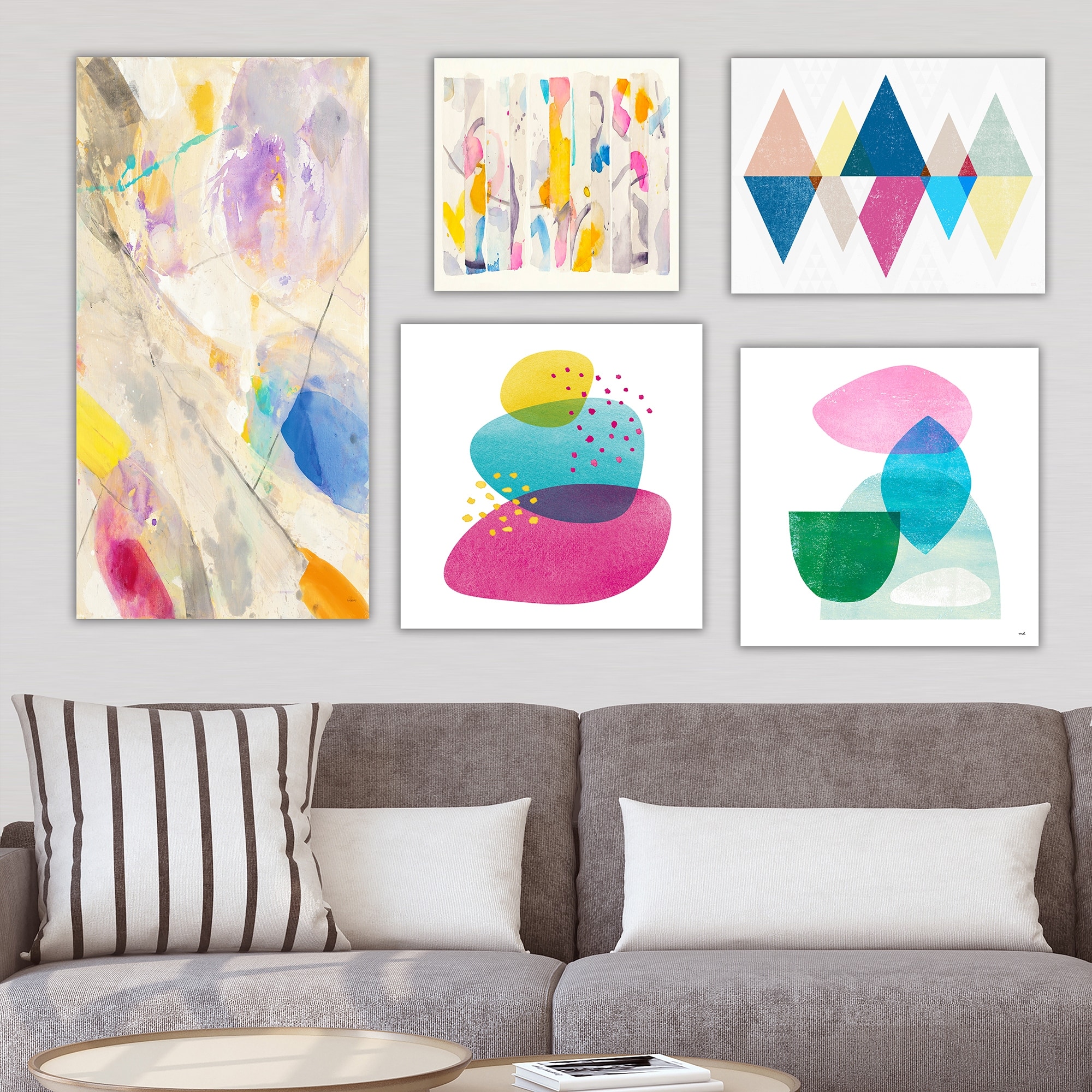 Shop Designart Bright Blue Collection Abstract Wall Art Set Of