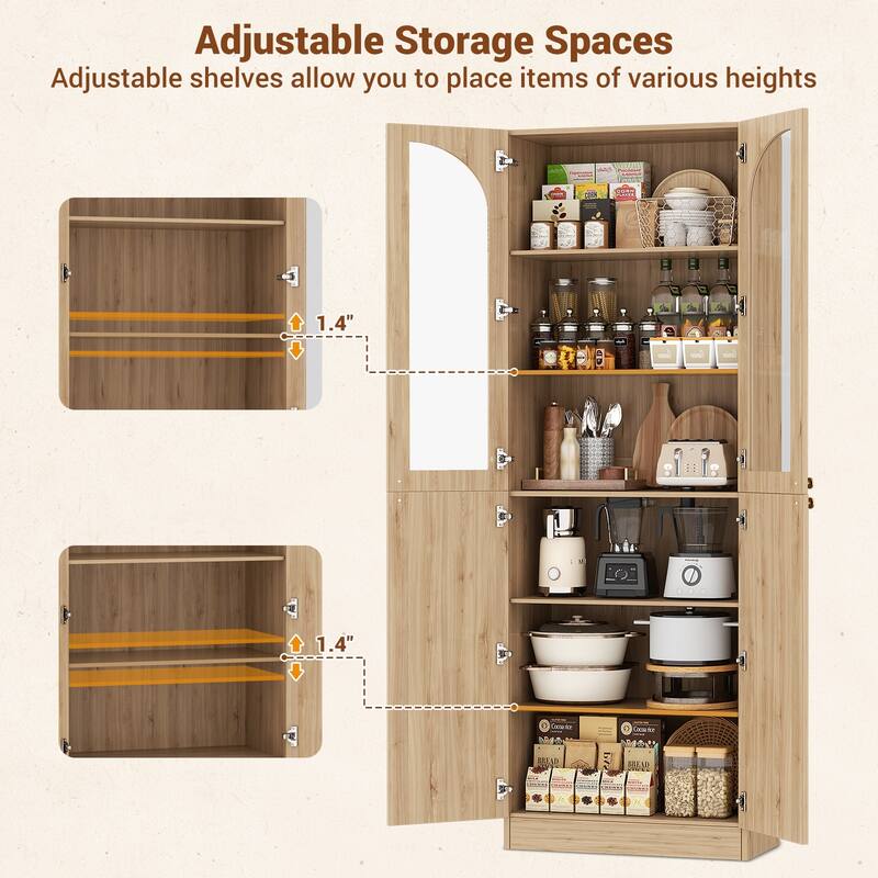80" Tall Kitchen Pantry Storage Cabinet with 4 Doors & Adjustable Shelves, Freestanding 6-Tiers Buffet Cabinets for Dining Room
