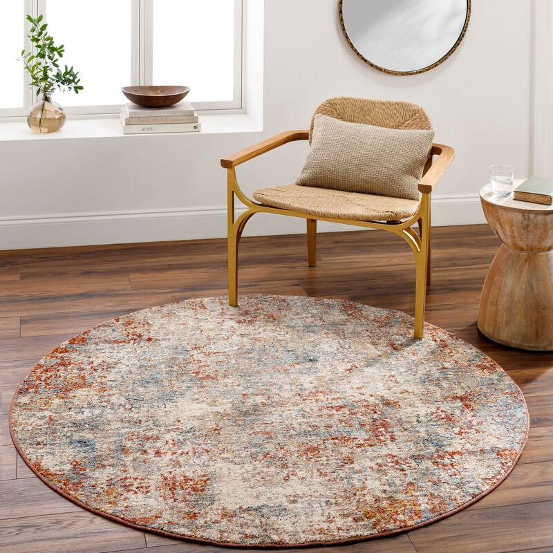 Livabliss Modern & Contemporary Mirabel Abstract Area Rug - 5'3" x 5'3" Round - Burnt Orange