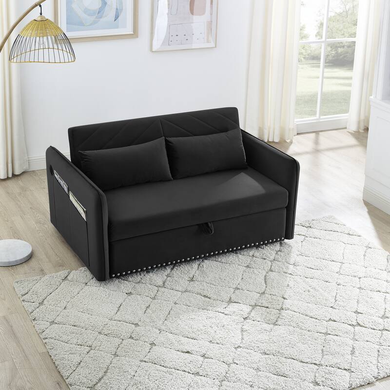 Anmytek 3-in-1 Soft Velvet Convertible Sleeper Sofa Bed With USB Port 2 Lumbar Pillows & Side Pocket
