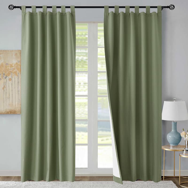 ThermaLogic Weathermate Insulated Cotton Tab Top Curtain Panel - Pair - 40" x 84" - Sage