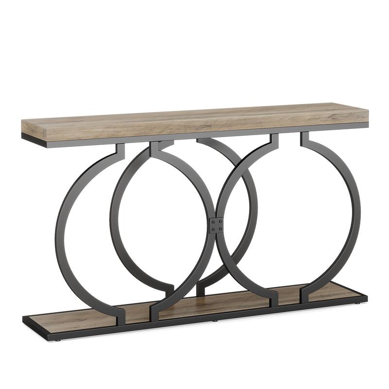 Industrial Console Table 55" - Narrow Long Entryway Sofa Table with Geometric Metal Frame & Vintage Grey Wood Top