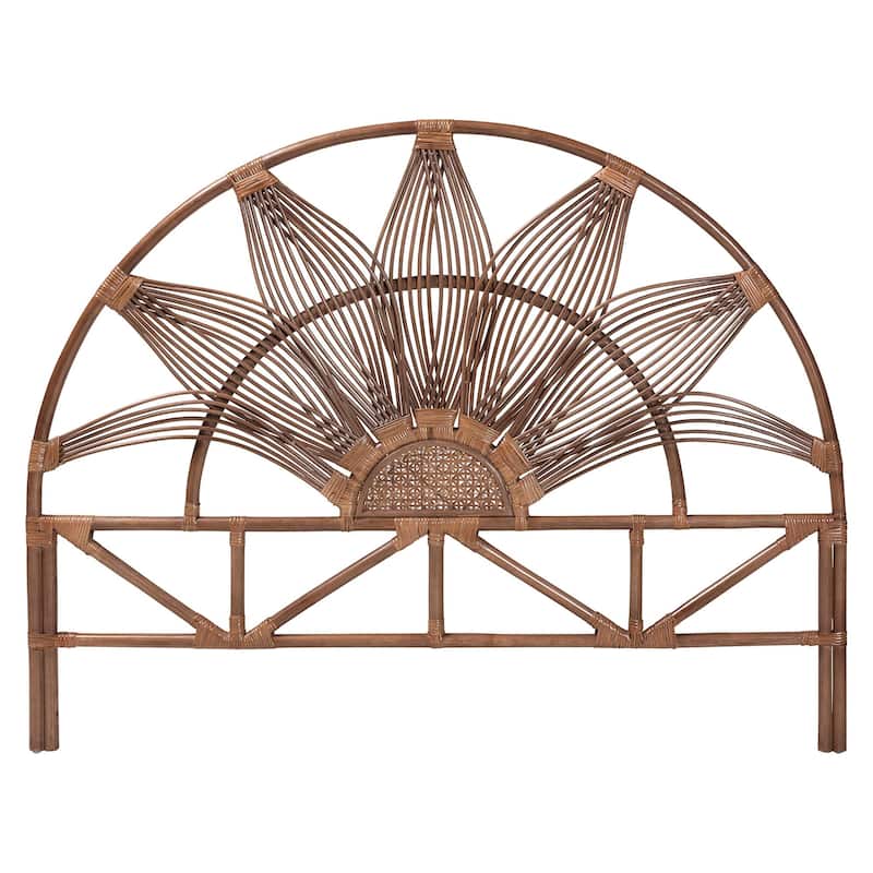 Jasmine Natural Rattan Headboard with Sunburst Design - Boho Coastal Style Standalone Headboard
