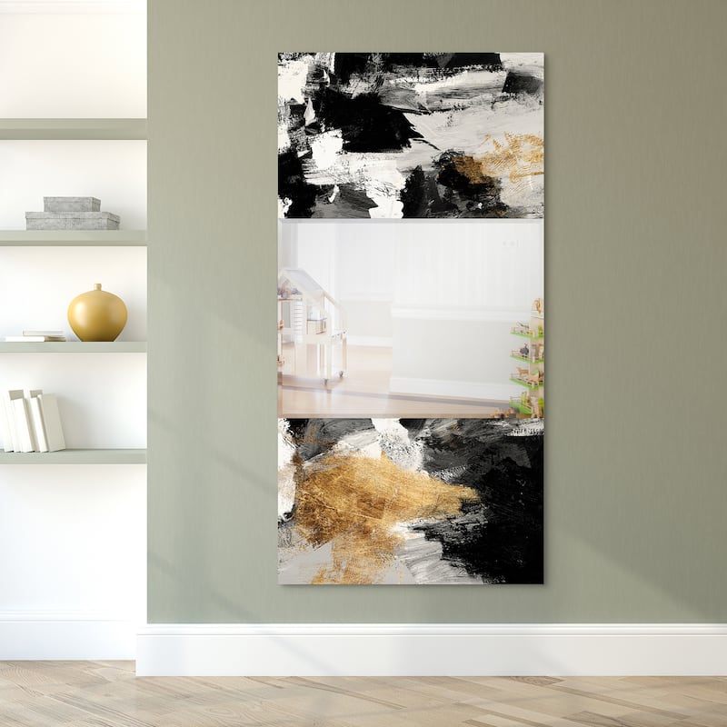 "Grey Skies" Rectangular Beveled Mirror on Free Floating Printed Tempered Art Glass - Clear - 32 x 64