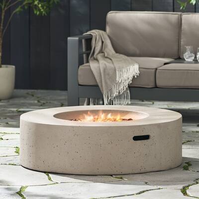 39.2 in. W x 39.2 in. D x 11.5 in. H Round Propane Burning Outdoor Fire Pit in Light Grey