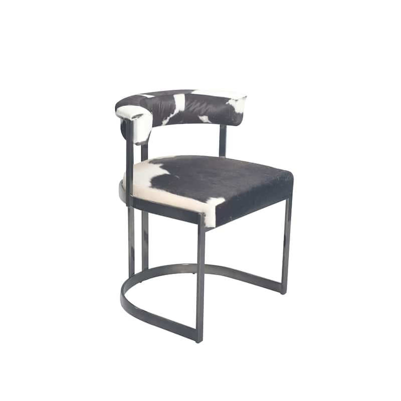 Black Stainless Steel Chair with Black and White Hairline Leather
