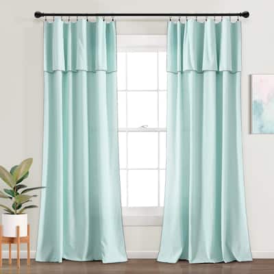 Lush Decor Modern Faux Linen Embroidered Edge With Attached Valance Window Curtain Panels Set