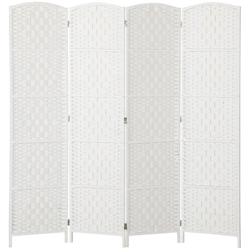 Nature Wood-White Poplar Paper Rope Folding Room Divider with Panels - 4-panel