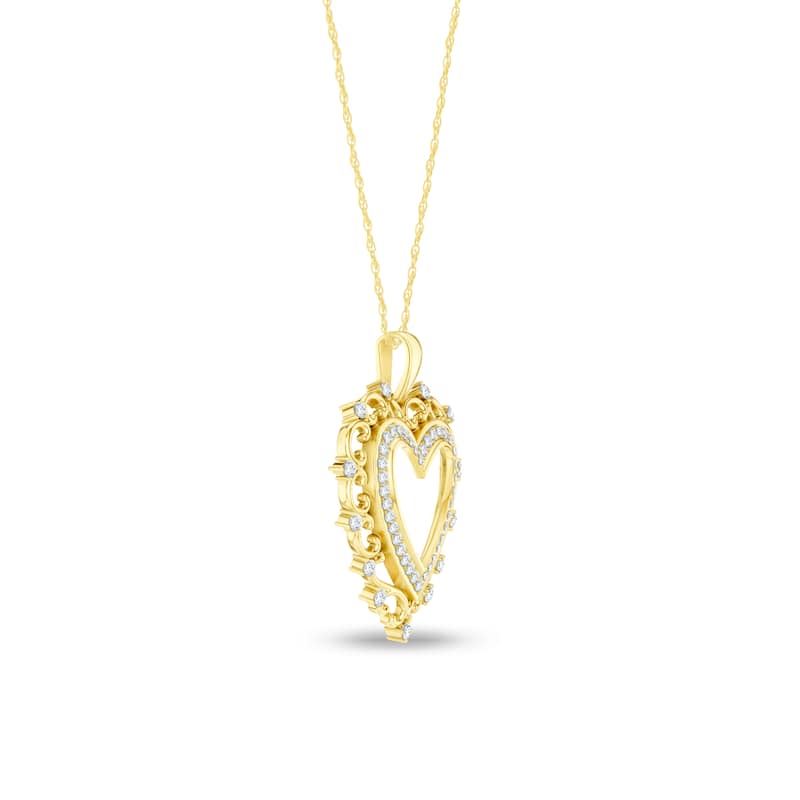 1/4ct TDW Diamond Filigree Heart Pendant Necklace in 10K Yellow Gold for Women