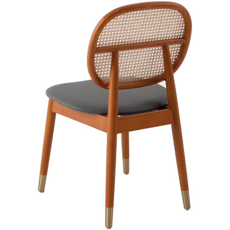 Holbeck Modern Rattan Leather Upholstered Dining Chair with Plush Padding Beech Wood Legs for Stylish Homes Set of 2