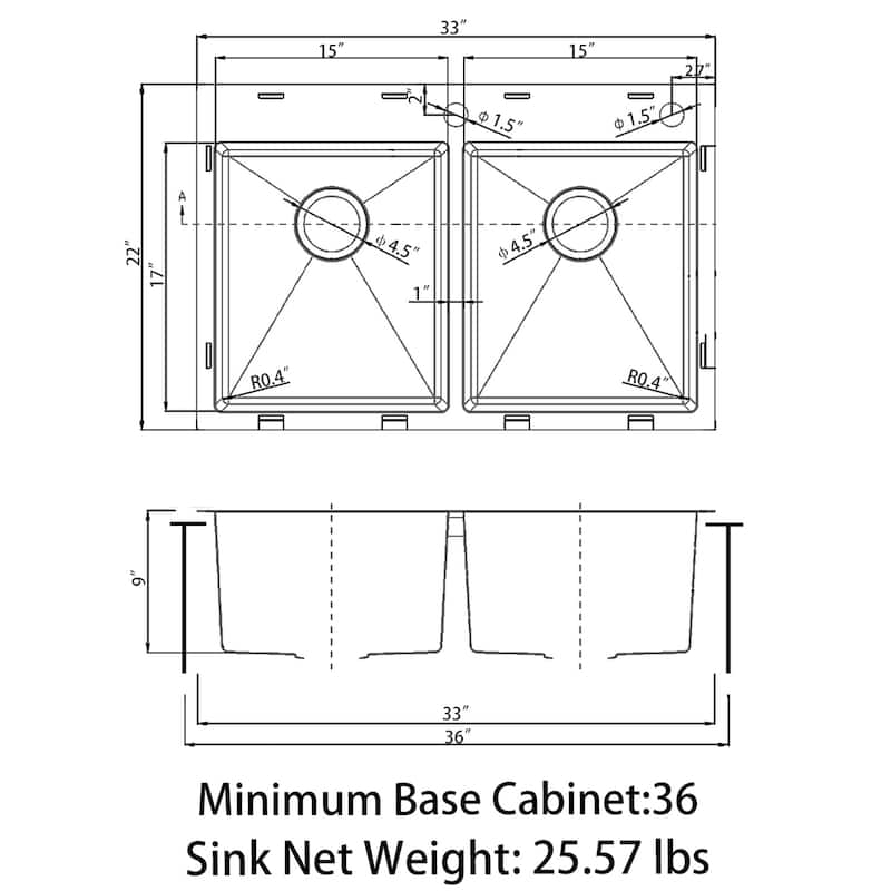 Sinber Drop in Double Bowl 304 Stainless Steel Kitchen Sink