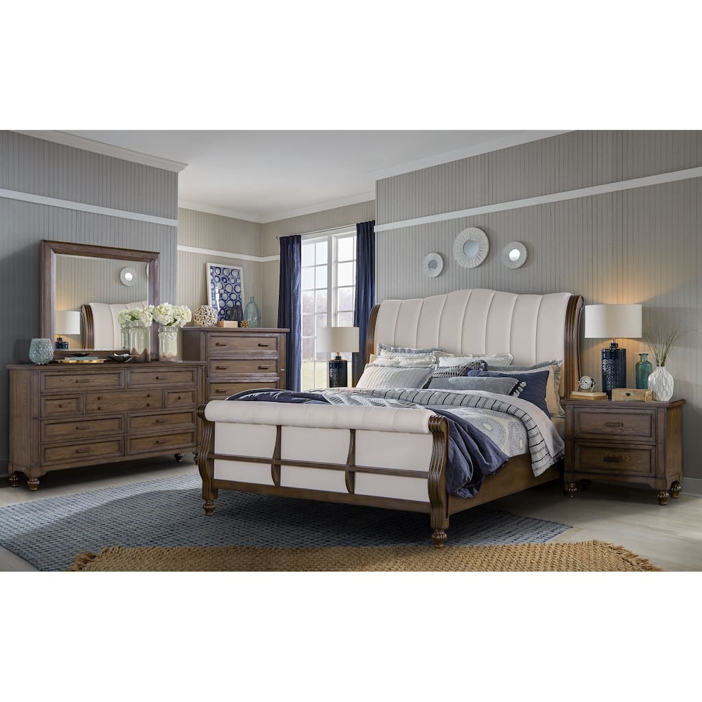 Marina Collection Cherry Brown Wood and Upholstered Bedroom Set