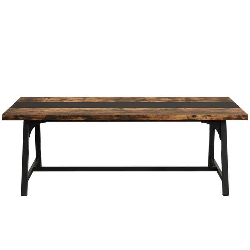 70", Modern Rectangular Conference Table for 6-8 People, Rustic Brown & Black
