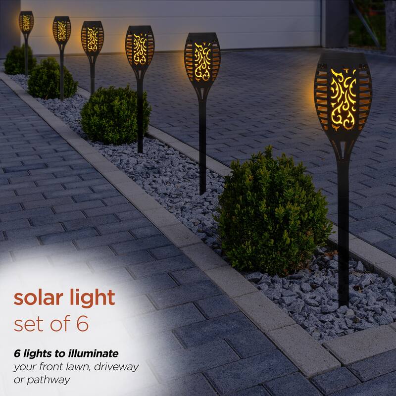 Alpine Corporation 20" Tall Outdoor Solar Powered Pathway LED Torch Light Stakes (Set of 6)