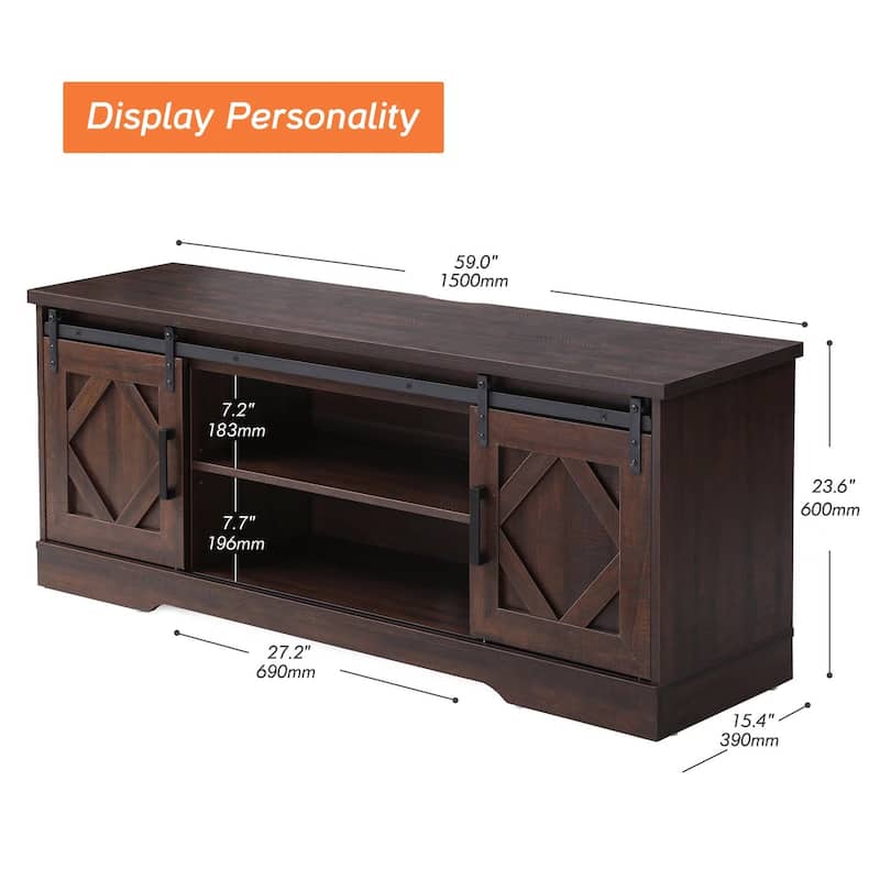 Farmhouse Sliding Barn Door TV Stand Rustic Gray for TVs up to 65"