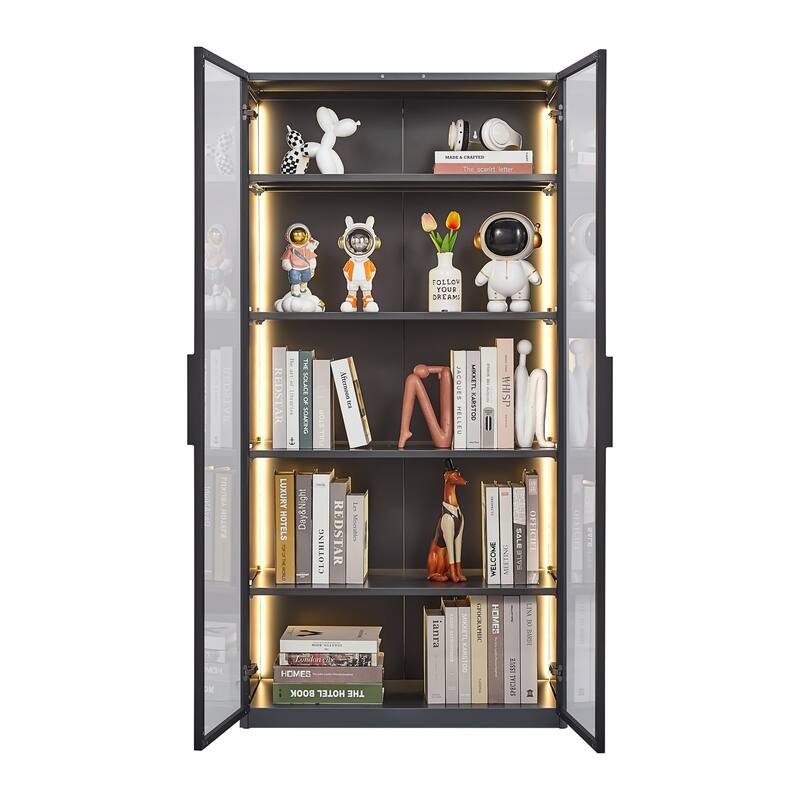 Double Door Metal Glass Display Storage Cabinet
