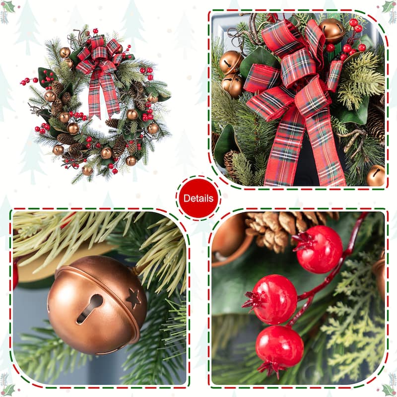 Glitzhome 24"D Christmas Pinecone Berry Wreath with Fabric Santa or Snowman Ornaments