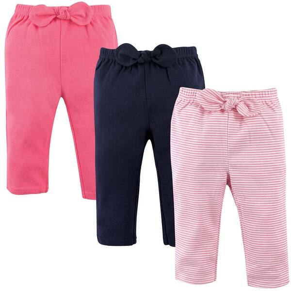 slide 1 of 1, Hudson Baby Toddler Girl Cotton Pants 3pk, Light Pink Stripes Light Pink Stripes - 2T
