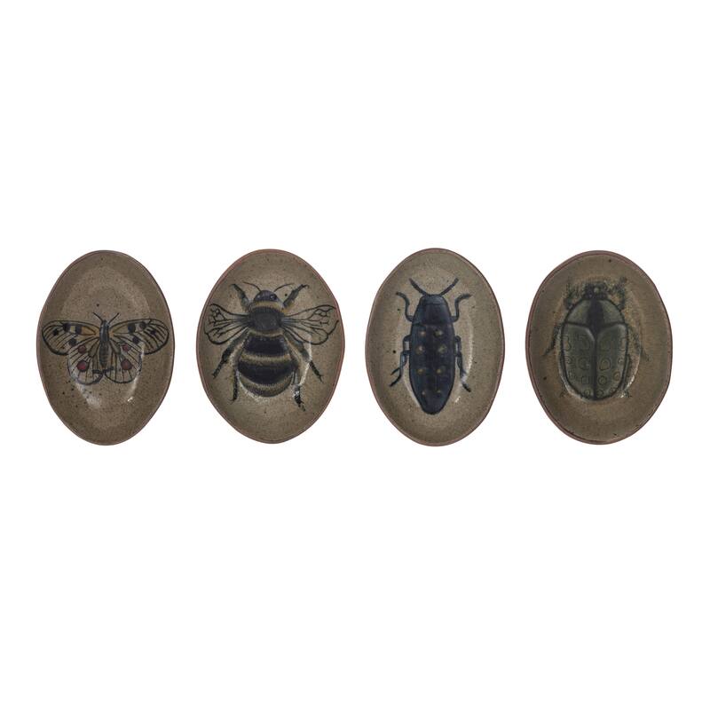Stoneware Bowl Set with Insect and Bird Designs - 7.0"L x 4.8"W x 1.1"H - 4 Piece - Multi - 7.0"L x 4.8"W x 1.1"H