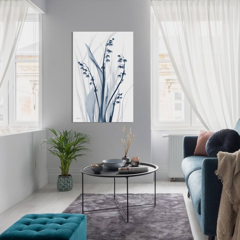 "Radiant Blues 2" Frameless Free Floating Tempered Glass Panel Graphic Wall Art