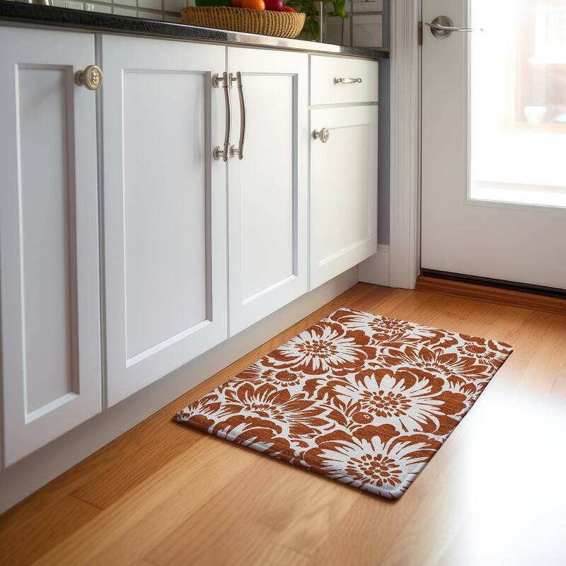 Premium Washable Super Soft Modern Floral Mayfield Rug - Paprika - 1' 8" x 2' 6" - Rectangle