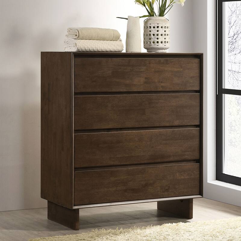 4 Drawers Wooden Chest with Wide Legs in Warm Brown
