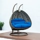 preview thumbnail 17 of 128, LeisureMod Modern 2-Person Egg Hanging Swing Chair with Beige Wicker, Oxford Fabric Cover, Patio Hammock Lounger and Cushions