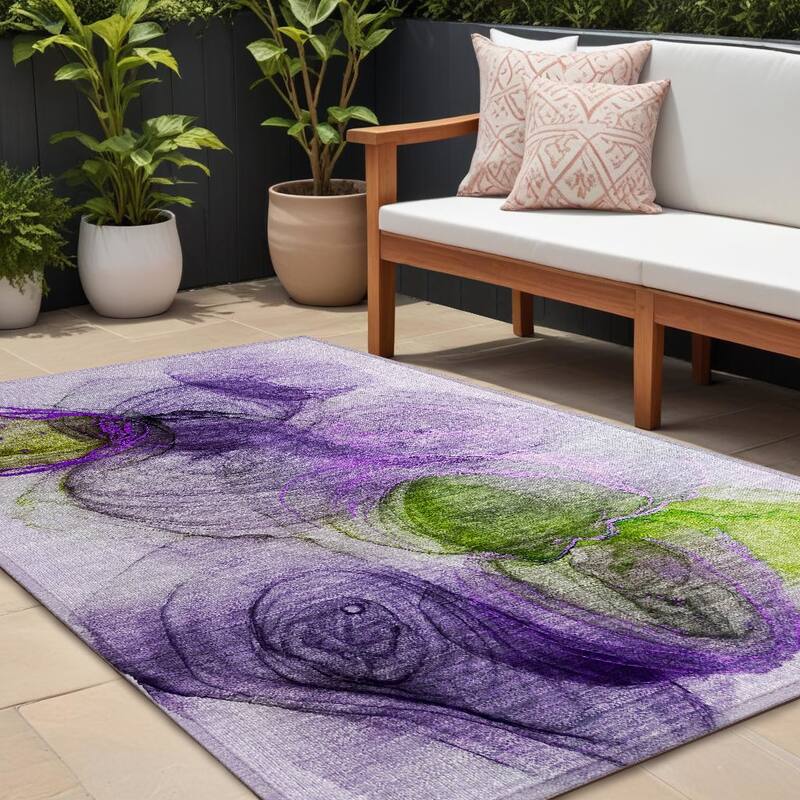 Almisi Artistic Abstract Weather Resistant Blended Style Outdoor Rug - 9' X 12' - Purple