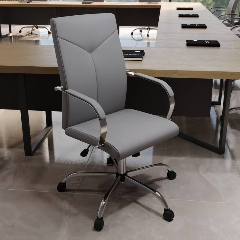 Sonora High Back Ergonomic Leather Upholstered Swivel Executive Office Desk Chair with Adjustable Height, Tilt, Chrome Frame