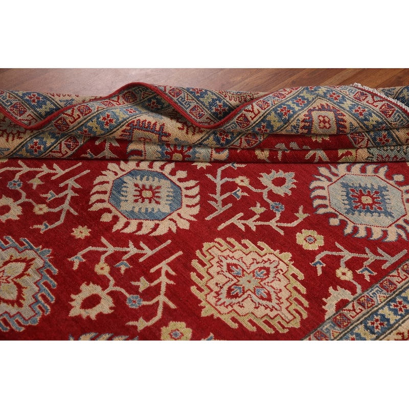 Red Geometric Kazak Area Rug Handmade Oriental Wool Carpet - 6'0" x 8'10"