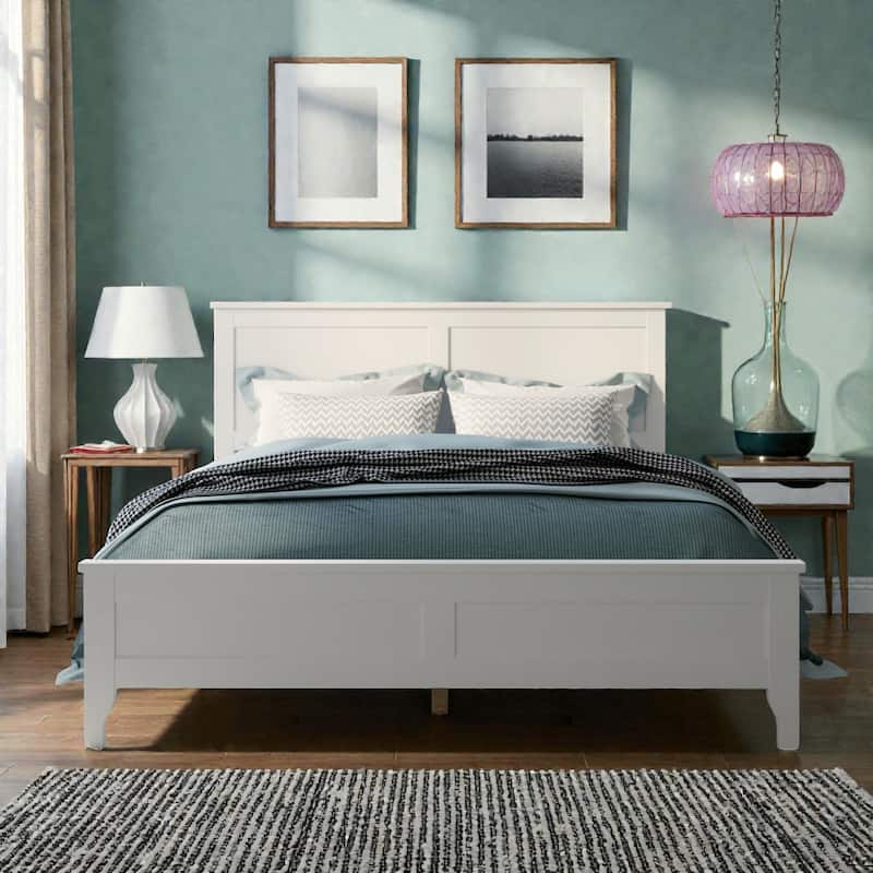 Modern Solid Wood Platform Bed Frame with Wooden Slats Support, No Box Spring Needed, Full Queen King - White - Full