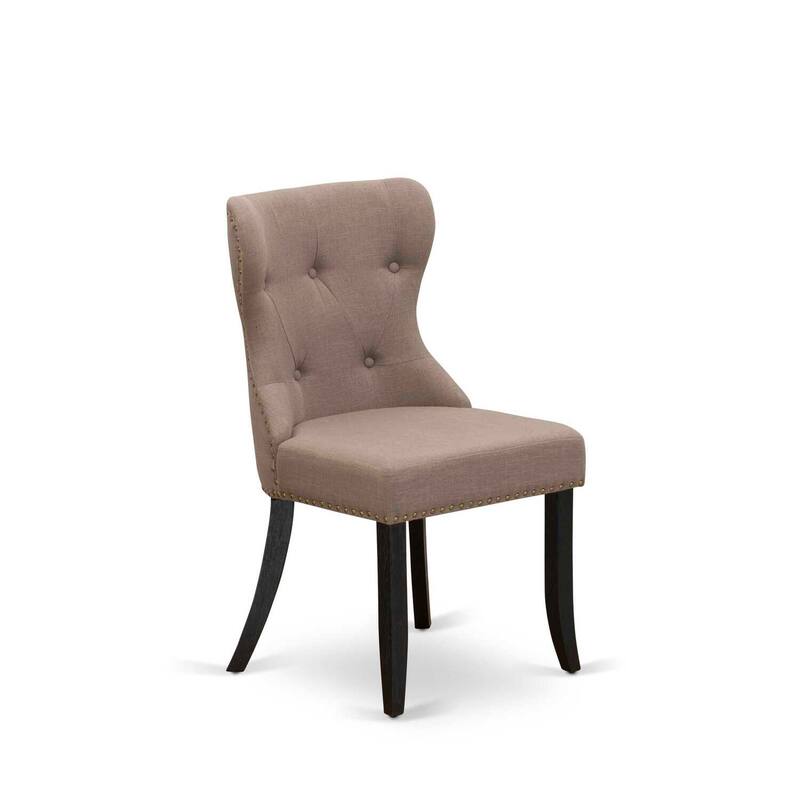 Upholstered Dining Chairs - Linen Fabric Parsons Chairs with Nailhead Trim - Set of 2