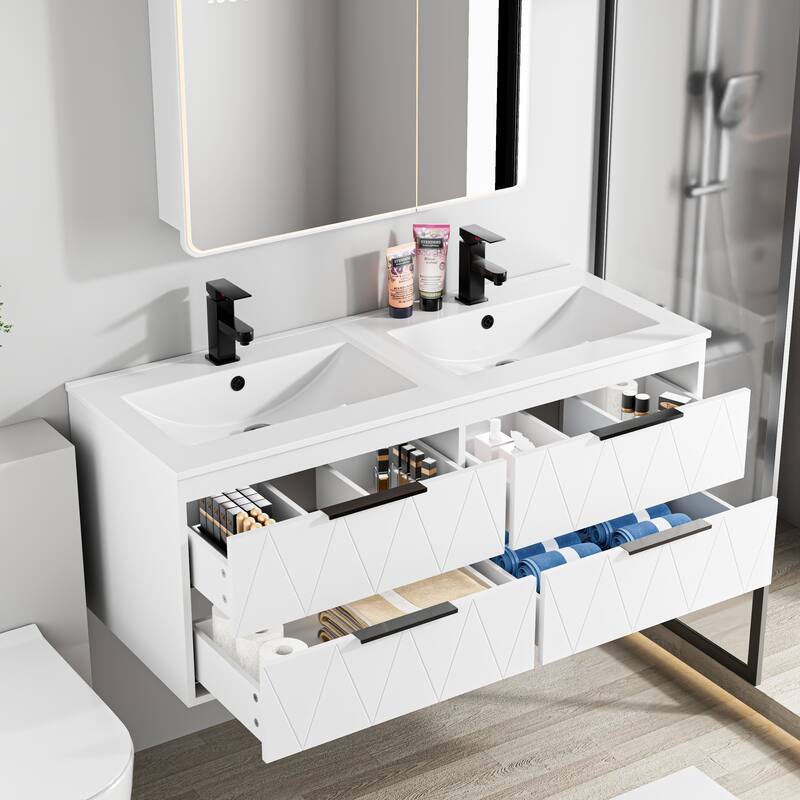 24"/30"/36"/48" Ceramic Vessel Sink Wall Mounted Bathroom Vanity Set