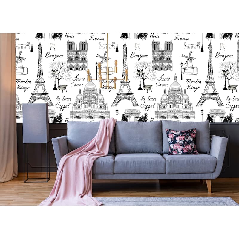 Travel Paris Tile Grunge Removable Wallpaper - 24'' inch x 10'ft