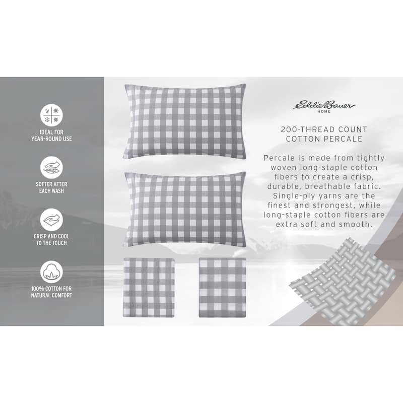 Eddie Bauer Printed Cotton Percale Deep Pocket Sheet Set