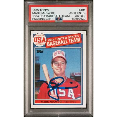 Mark McGwire 1985 Topps Signed Baseball Rookie Card #401 Auto Graded PSA 9 97620 - 8'6" x 11'6"