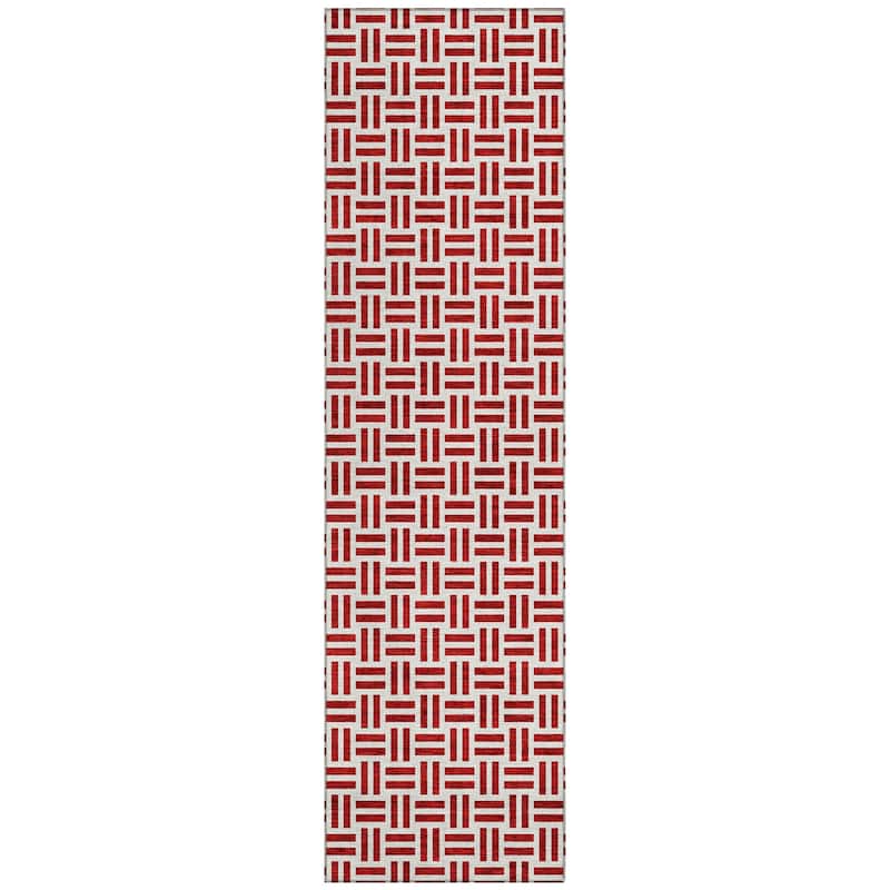 Machine Washable Indoor/ Outdoor Contemporary Basketweave Chantille Rug