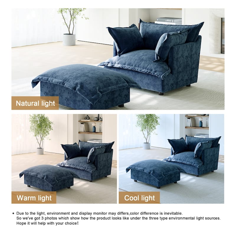 39"W Oversized Chenille Comfy Cloud Chaise Lounge with Ottoman