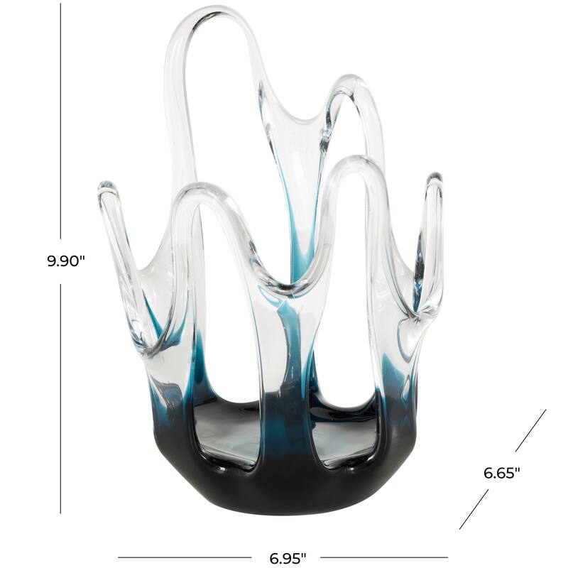 Glass Abstract Ombre Vase with Wavy Oval Cutouts - Orange, Black or Blue - Roche River Decor
