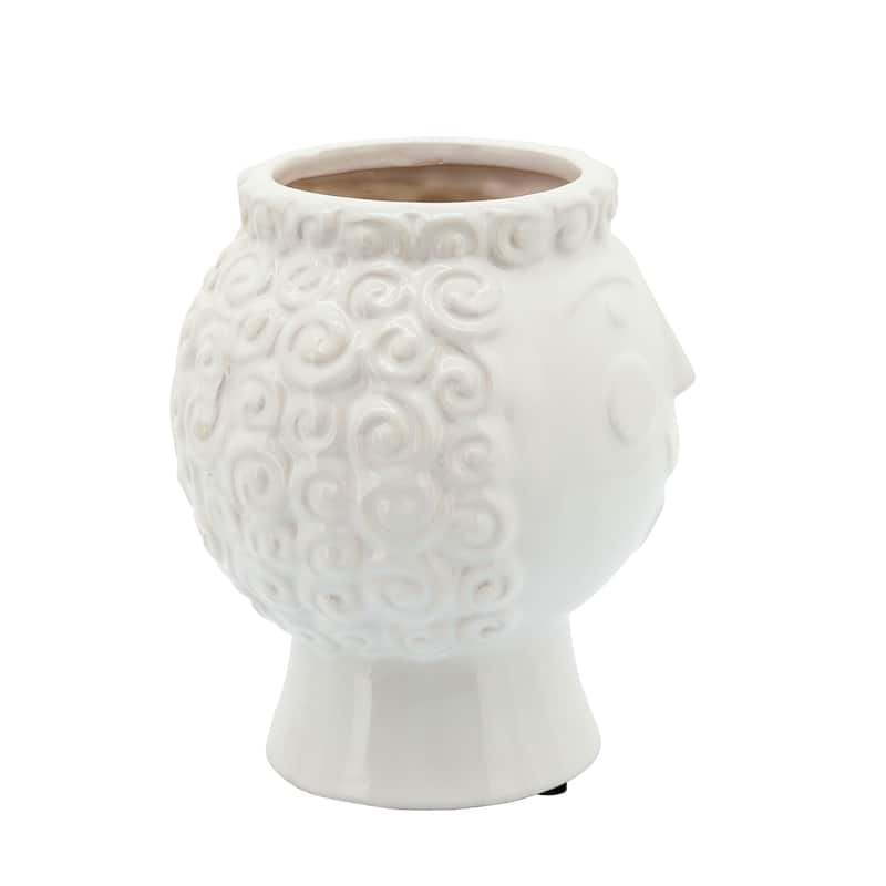 Ceramic Curly Haired Grandma Face Planter - White, 6 in.